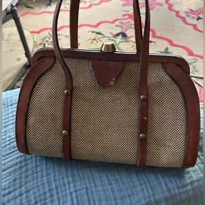 John Romain Tweed and leather vintage bag 60’s-70’s